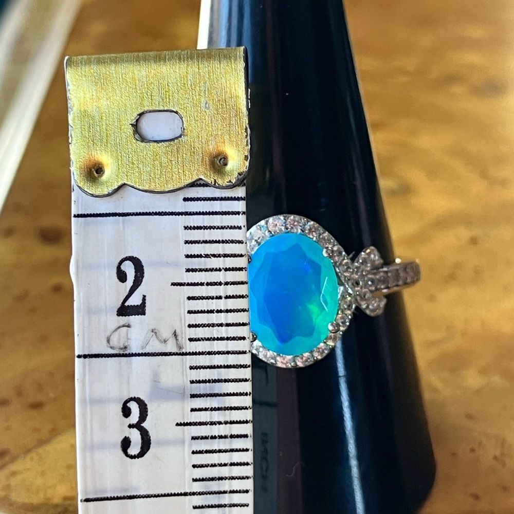Blue Ethiopian Opal Sterling Silver Ring Size 9.75 - Picture 7 of 9